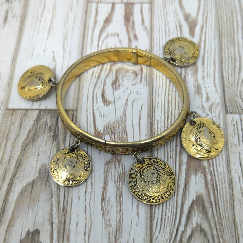 Whiting and Davis Vintage Coin Hinged Bracelet - Picture 3 of 12